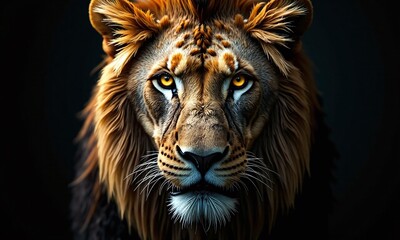 Majestic lion portrait intense golden eyes fierce expression