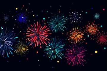 Naklejka premium Bright and colorful fireworks exploding against a dark night sky, creating a festive and celebratory atmosphere