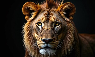 Majestic lion portrait intense golden eyes fierce expression