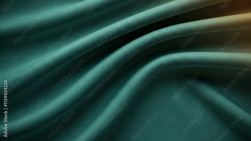 Poster luxurious teal fabric drape with soft gradient. close-up view of a teal fabric with a subtle gradien