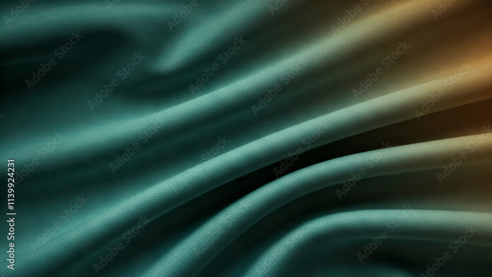Poster close-up of a luxurious teal and amber gradient fabric..a close-up view of flowing fabric with a tea