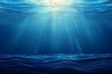 Blue sea or ocean underwater with synbeam and ripples. , isolated on white background,  , copy space, copy space for text,