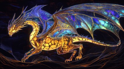 Luminous Dragon Soaring Through The Night Sky