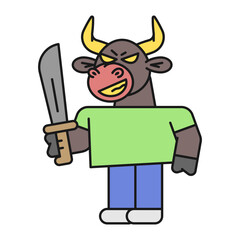 Bull holds machete and smiles