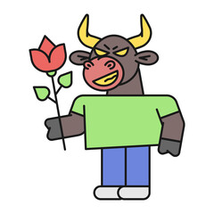 Bull holds rose and smiles