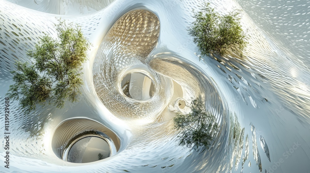 Aufkleber abstract architectural design featuring trees and swirling forms
