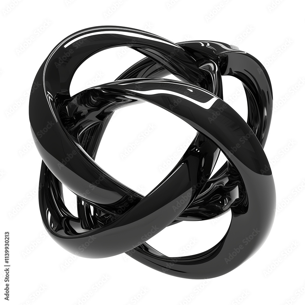 Poster sleek black metallic 3d abstract shape with high contrast and smooth reflective surfaces, resembling