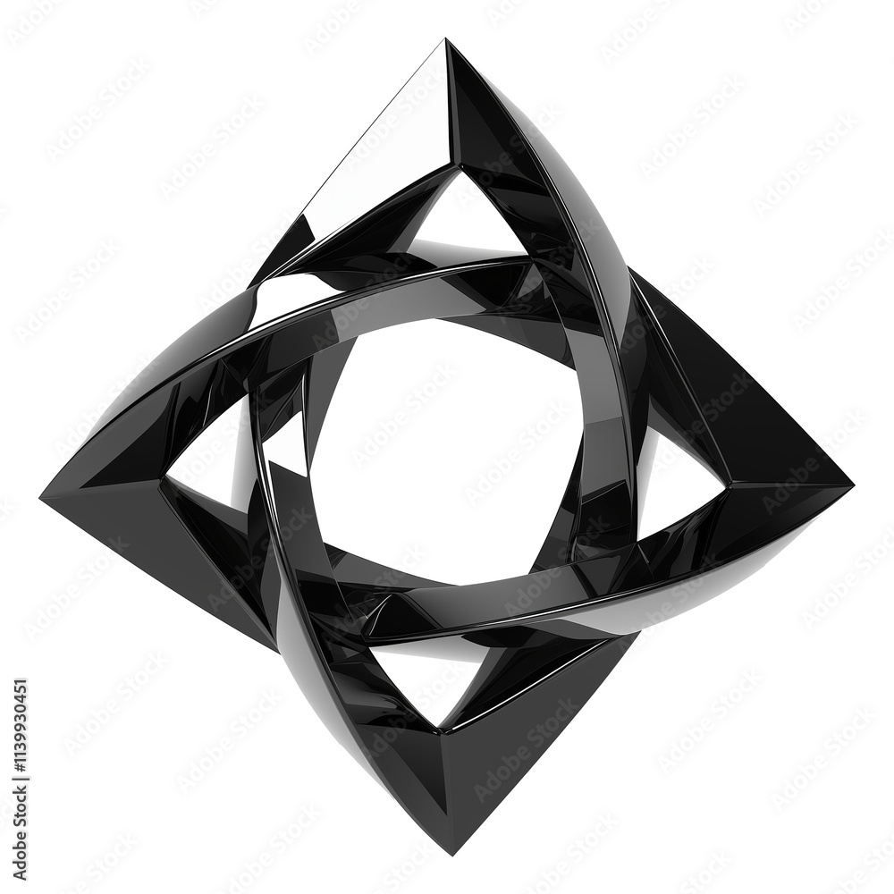 Poster sleek 3d metallic geometric shape with high contrast black and white finish, featuring sharp edges a