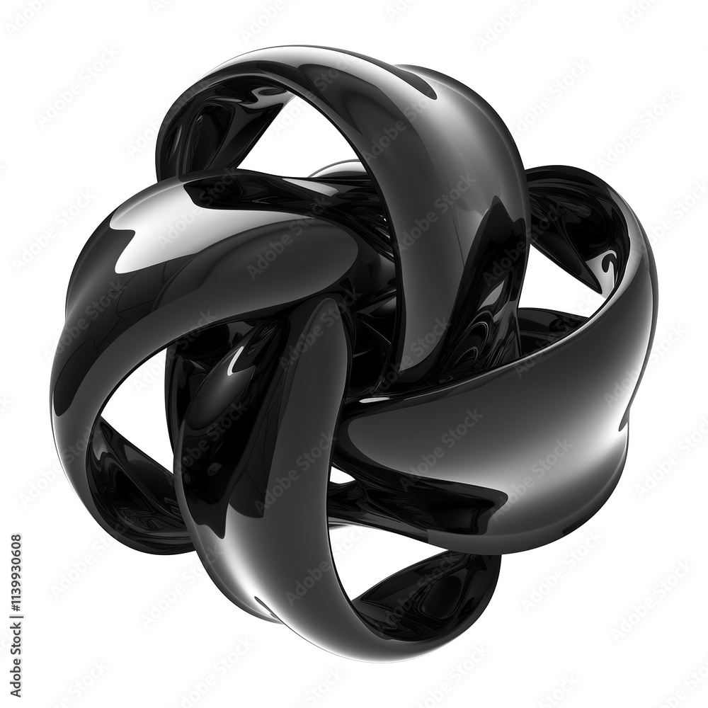 Poster sleek, abstract 3d metallic shape with high contrast black and white finish, featuring smooth, inter