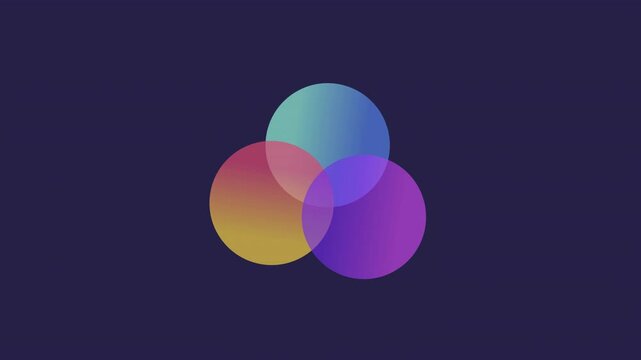 Venn diagram animation. Data organization animated element. Moving circles, spinning. Business, marketing. Isolated illustration on dark background. Transition alpha video. Motion graphic - Powered by Adobe