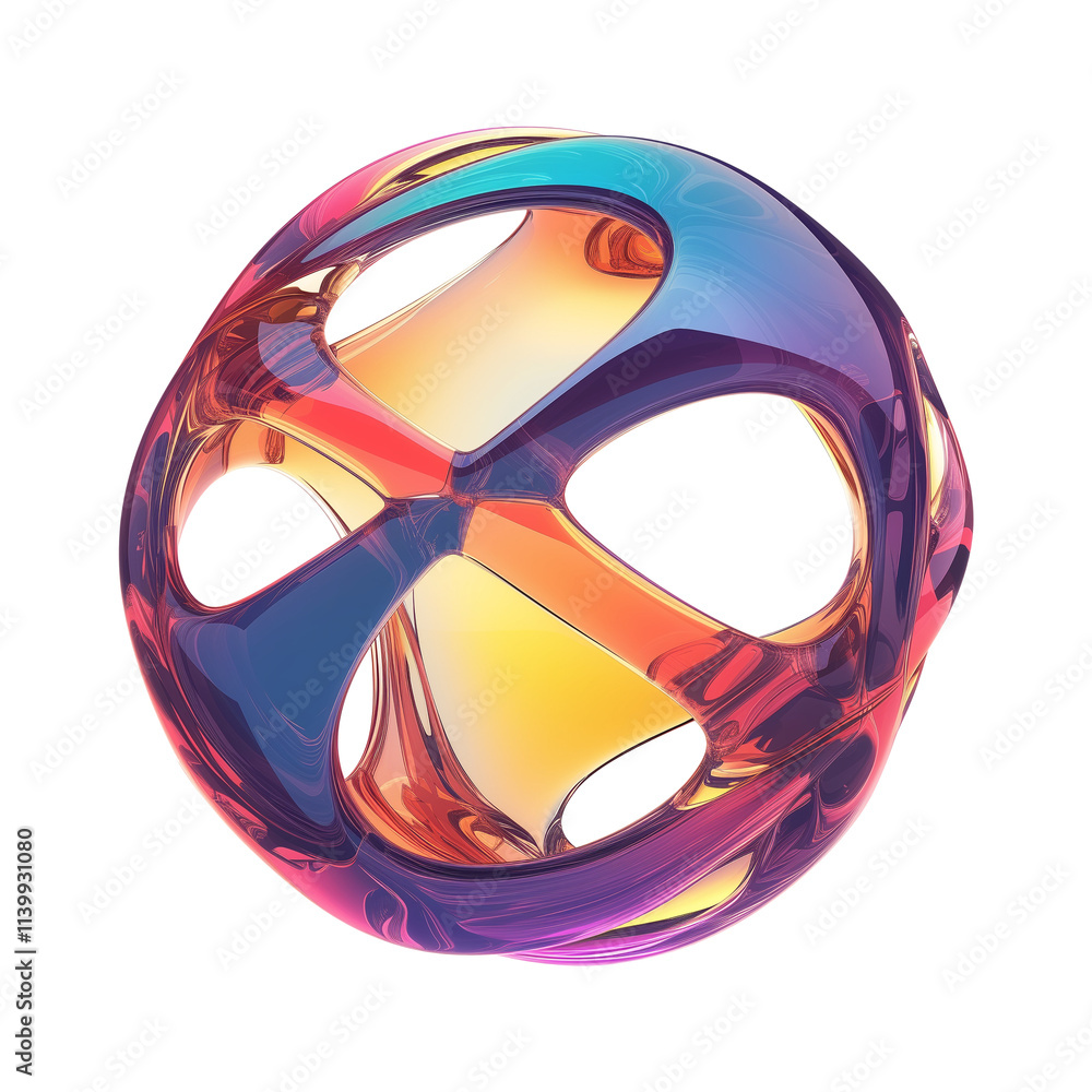 Poster vibrant 3d metallic y2k inspired abstract shape with holographic colors, featuring smooth curves and