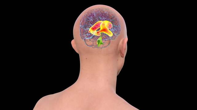 Enlarged lateral ventricles of brain, animation