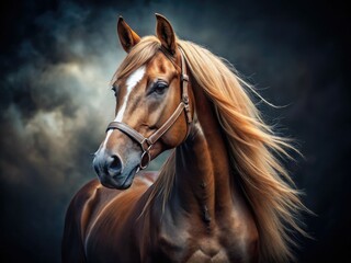 Fototapeta premium A breathtaking equestrian tilt-shift image; dark background emphasizes the horse's beauty.