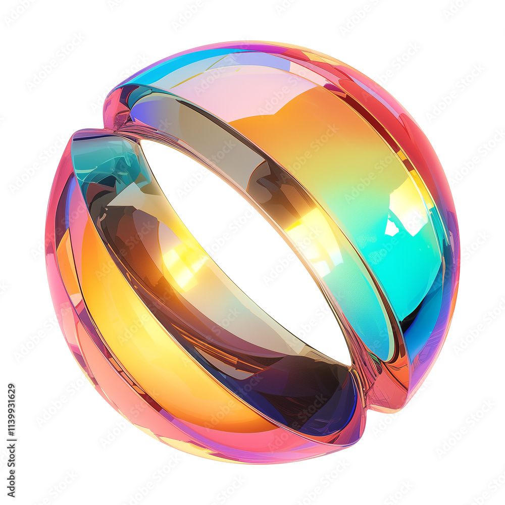 Poster vibrant 3d metallic y2k inspired shape with holographic colors, featuring futuristic and glossy desi