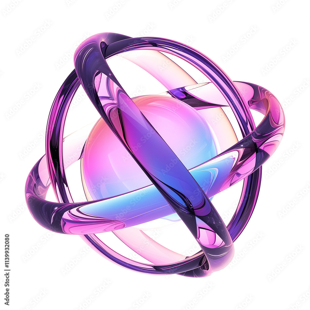 Poster vibrant 3d metallic y2k inspired abstract shape with holographic colors, featuring intertwined gloss