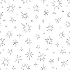 Square seamless pattern black stars outline on white background