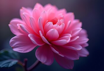 Closeup of a beautiful pink dahlia flower on dark background
