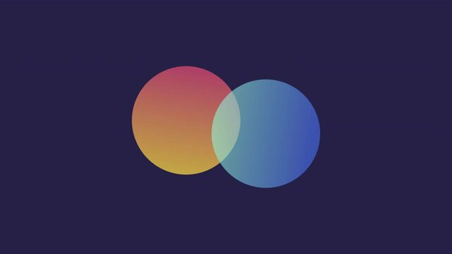 Euler diagram animation. Data management animated element. Moving circles, spinning. Marketing, statistics. Isolated illustration on dark background. Transition alpha video. Motion graphic
