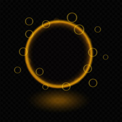 Neon magic circle. Glowing orange ring, light effects, futuristic design, bubbles, luminescent halo, abstract glow, sci-fi elements, energy frame, technology concept, modern decoration, vibrant shape