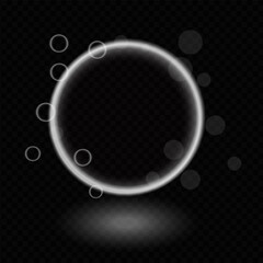 White neon circle. Glowing light ring, soft luminescent effect, abstract design, bubbles, halo, futuristic frame, digital glow, sci-fi concept, energy decoration, modern shape, light reflection