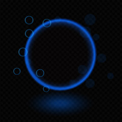Blue neon circle. Glowing light ring, soft luminescent effect, abstract design, bubbles, halo, futuristic frame, digital glow, sci-fi concept, energy decoration, modern shape, light reflection