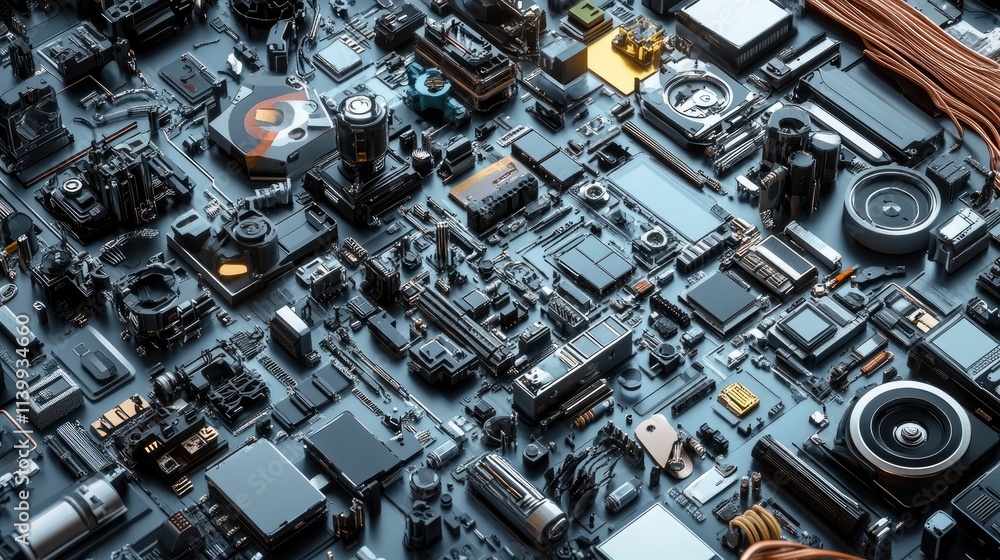 Aufkleber abstract technological components arranged on a circuit board