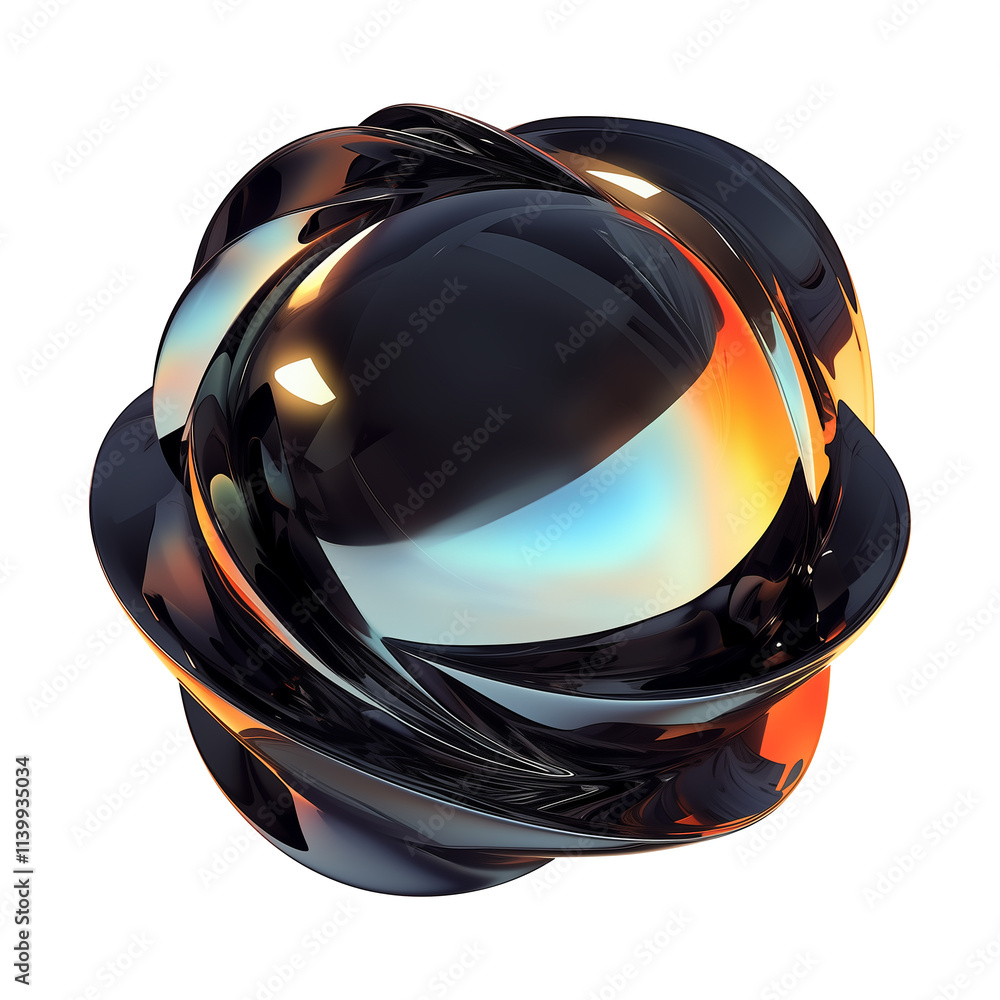 Poster futuristic 3d metallic abstract shape with reflective surfaces and vibrant gradient colors, isolated