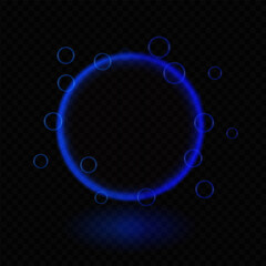 Neon gradient magic circle. Glowing multicolor ring, futuristic light effects, beam, reflection, bubbles, sci-fi energy, luminescent halo, technology frame, vibrant glow, wallpaper
