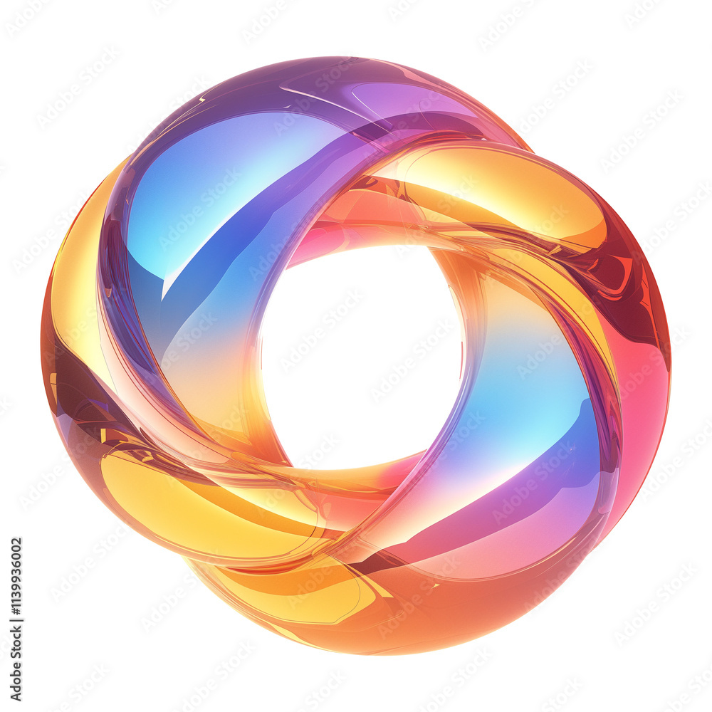 Poster vibrant 3d metallic abstract shape with glossy, intertwined torus design in gradient hues of orange,