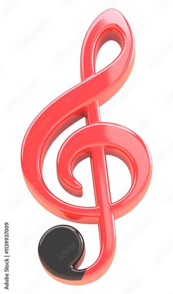 Poster 3d red treble clef musical note icon with glossy finish, isolated on transparency background, perfec