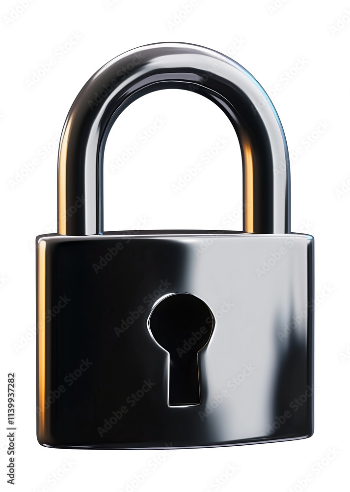 Poster shiny metallic padlock with flat design, isolated on transparency background, showcasing simple and secure appearance