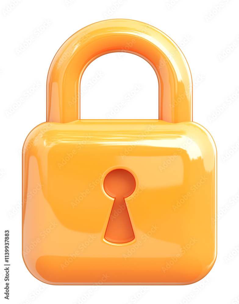 Poster shiny orange padlock icon with keyhole, symbolizing security and protection, isolated on transparenc