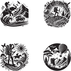 Adventure Silhouettes: Hiking, Camping, and Outdoor Exploration Icons