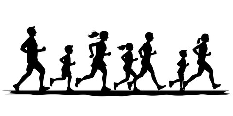 Fototapeta premium Families walking together while participating in a local fun run event, Illustration