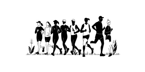 Obraz premium Runners sharing tips during a pre-marathon training meeting, Illustration
