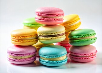 Fototapeta premium Exquisite macaron photography: pastel perfection isolated, highlighting their delicate beauty.