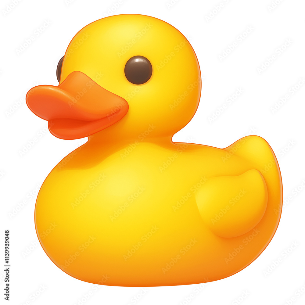 Poster bright yellow 3d cartoon rubber duck icon with flat view, isolated on transparency background, showc