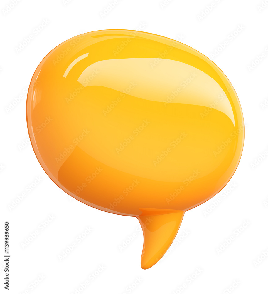 Poster glossy orange 3D chat bubble with smooth, rounded design, isolated on transparency background, symbolizing communication and messaging in modern and vibrant style