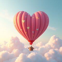 Naklejka premium Heart Hot Air Balloon Soaring Above Clouds