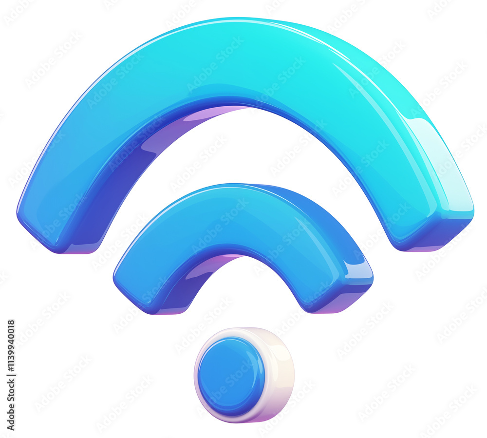 Poster 3d illustration of blue wi fi signal icon with modern, glossy design, isolated on transparency backg