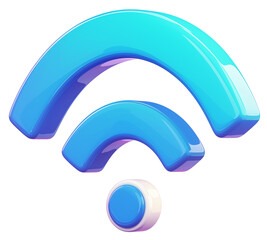 Fototapeta premium 3D illustration of blue Wi Fi signal icon with modern, glossy design, isolated on transparency background. vibrant and clean style conveys sense of connectivity and technology