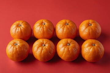 Oranges layed on red background