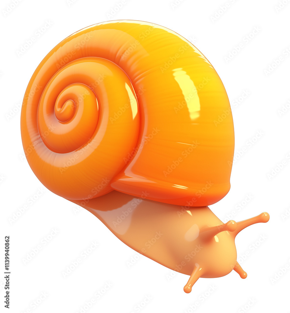 Poster vibrant 3d cartoon snail icon with glossy orange shell and smooth texture, isolated on transparency 