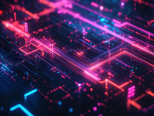 Fototapeta premium A colorful image of a computer chip with red, blue, and purple lines