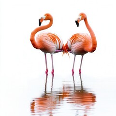 Obraz premium Elegant flamingos displaying graceful posture in serene water nature scene minimalist aesthetic close-up view
