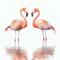 Elegant flamingos displaying affection in serene wetlands wildlife photography tranquil environment close-up view