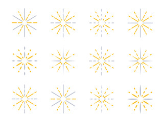 A flat vector set of fireworks with flashes, sparkles, and colorful bursts, perfect for celebrating festivals, holidays, birthdays, or festive events.