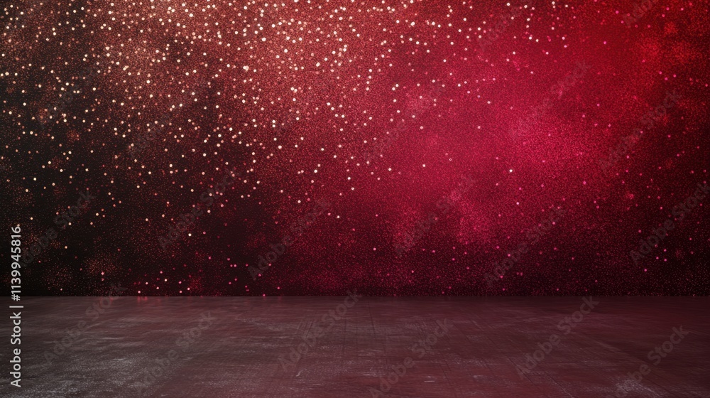 Poster Deep red Christmas-themed gradient with a subtle sparkle effect, designed as a studio backdrop with a product display-ready floor.