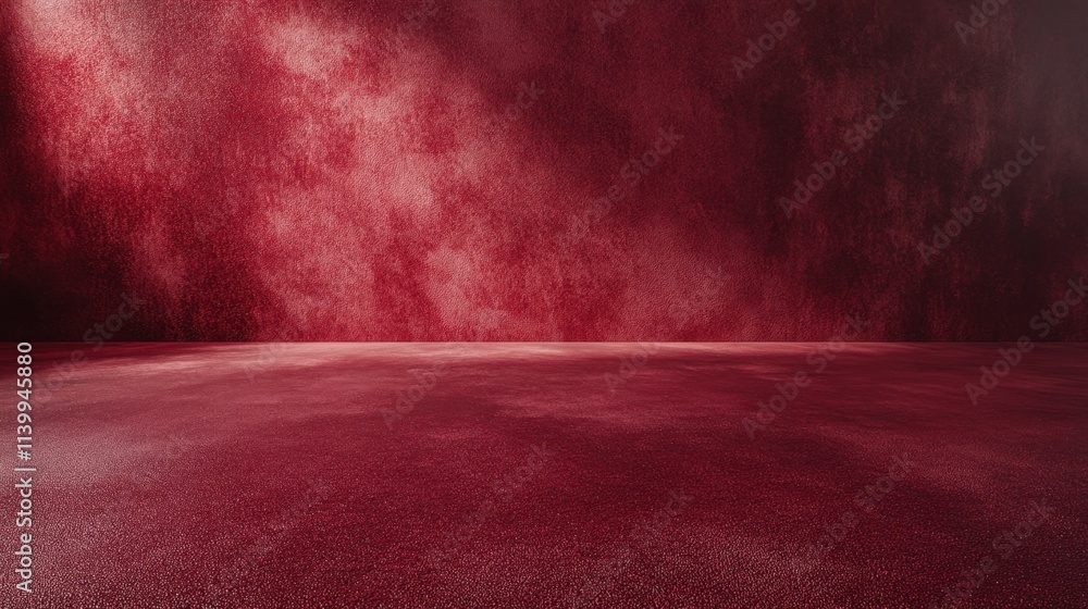 Poster Deep red Christmas-themed gradient with a subtle sparkle effect, designed as a studio backdrop with a product display-ready floor.