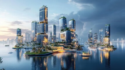 Obraz premium Futuristic Eco Friendly Cityscape on Water